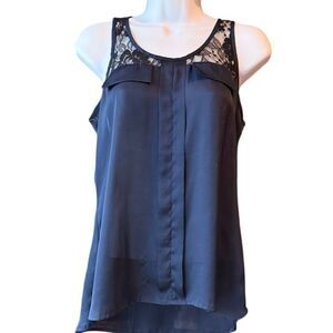 EXPRESS Satin Lace‎ Tank Top Blouse Navy Blue Black Size X-Small